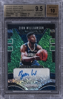2019-20 Panini Prizm Rookie Signatures "Prizms Premium Green Shimmer" (FOTL) #38 Zion Williamson Signed Rookie Card (#23/25) – BGS GEM MINT 9.5/BGS 10